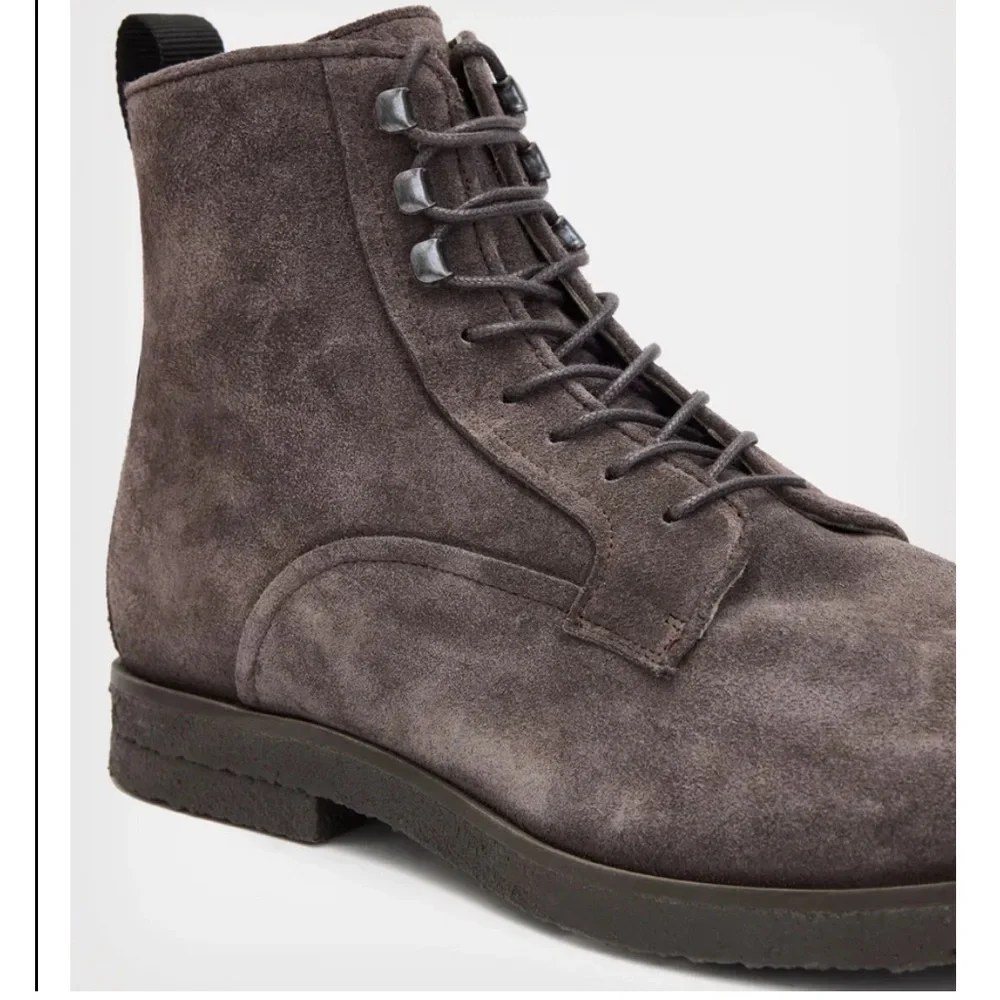 AllSaints Kyle suede lace up boots in charcoal grey $354 men size US 11 gently